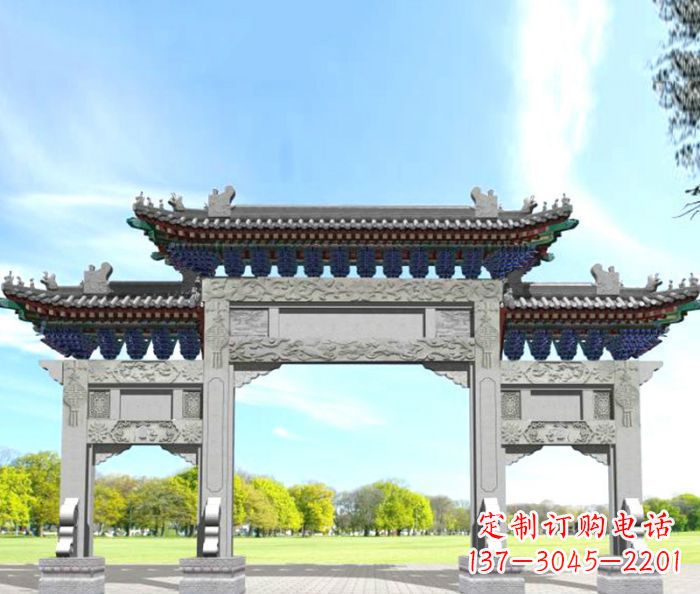 石家庄园林景观仿古三门石牌坊