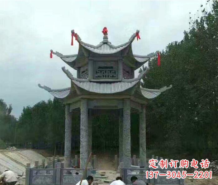石家庄园林双层凉亭石雕 (3)