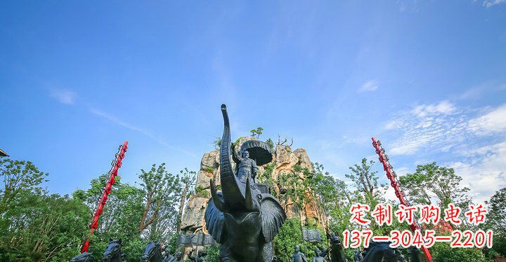 石家庄园林站在大象上出征的将军人物小品铜雕