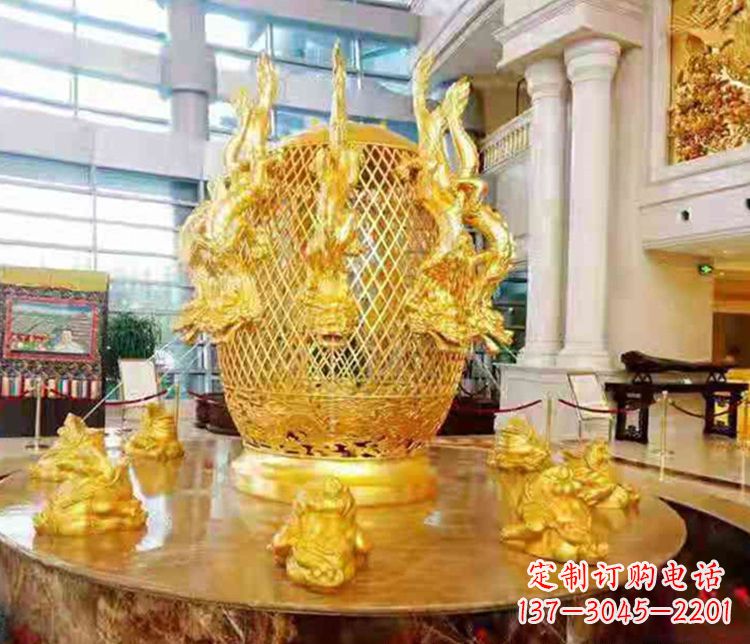 石家庄张衡地动仪企业景观雕塑摆件纯铜鎏金古仪器