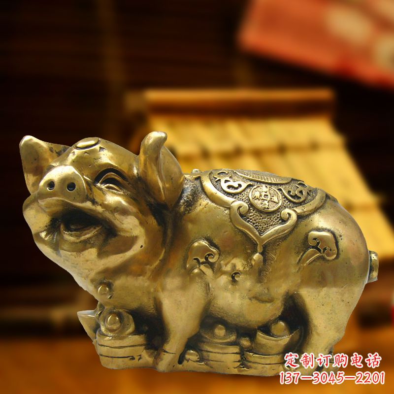 石家庄招财金猪铜雕-风水生肖动物雕塑企业商场美陈摆件