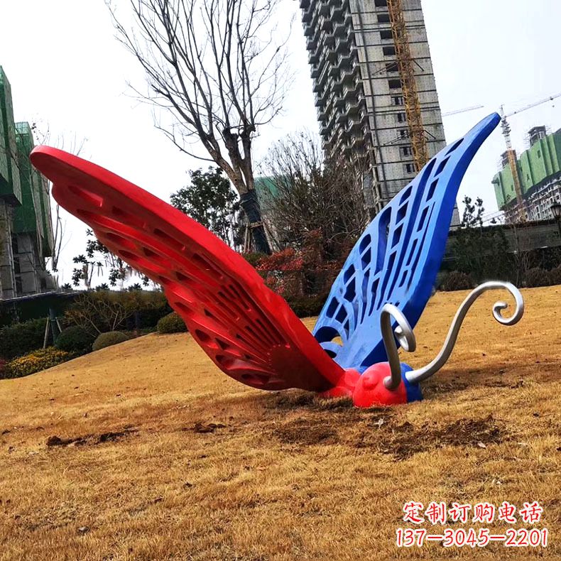 石家庄蝴蝶雕塑-不锈钢彩绘门口蝴蝶雕塑